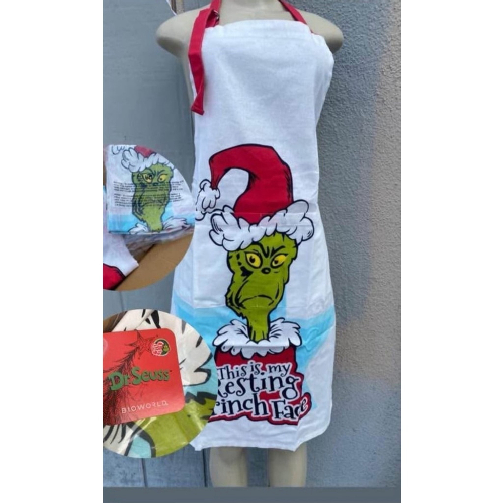 Dr. Seuss Stole Christmas Resting Grinch Face Kitchen Cooking Apron